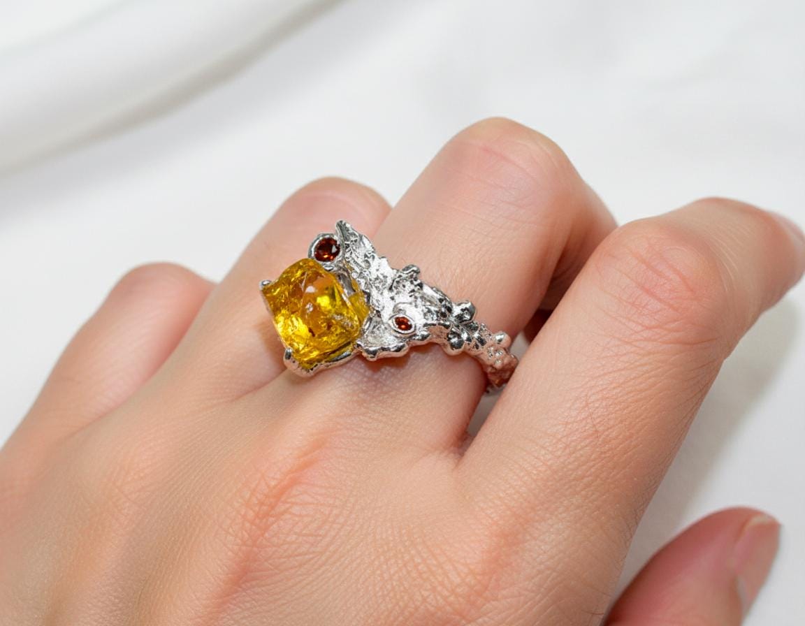 925 Sterling Silver Raw Stone Ring, side view
