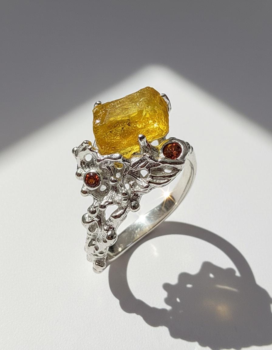 925 Sterling Silver Raw Stone Ring, additional angle