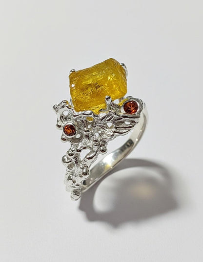 925 Sterling Silver Raw Stone Ring, worn look