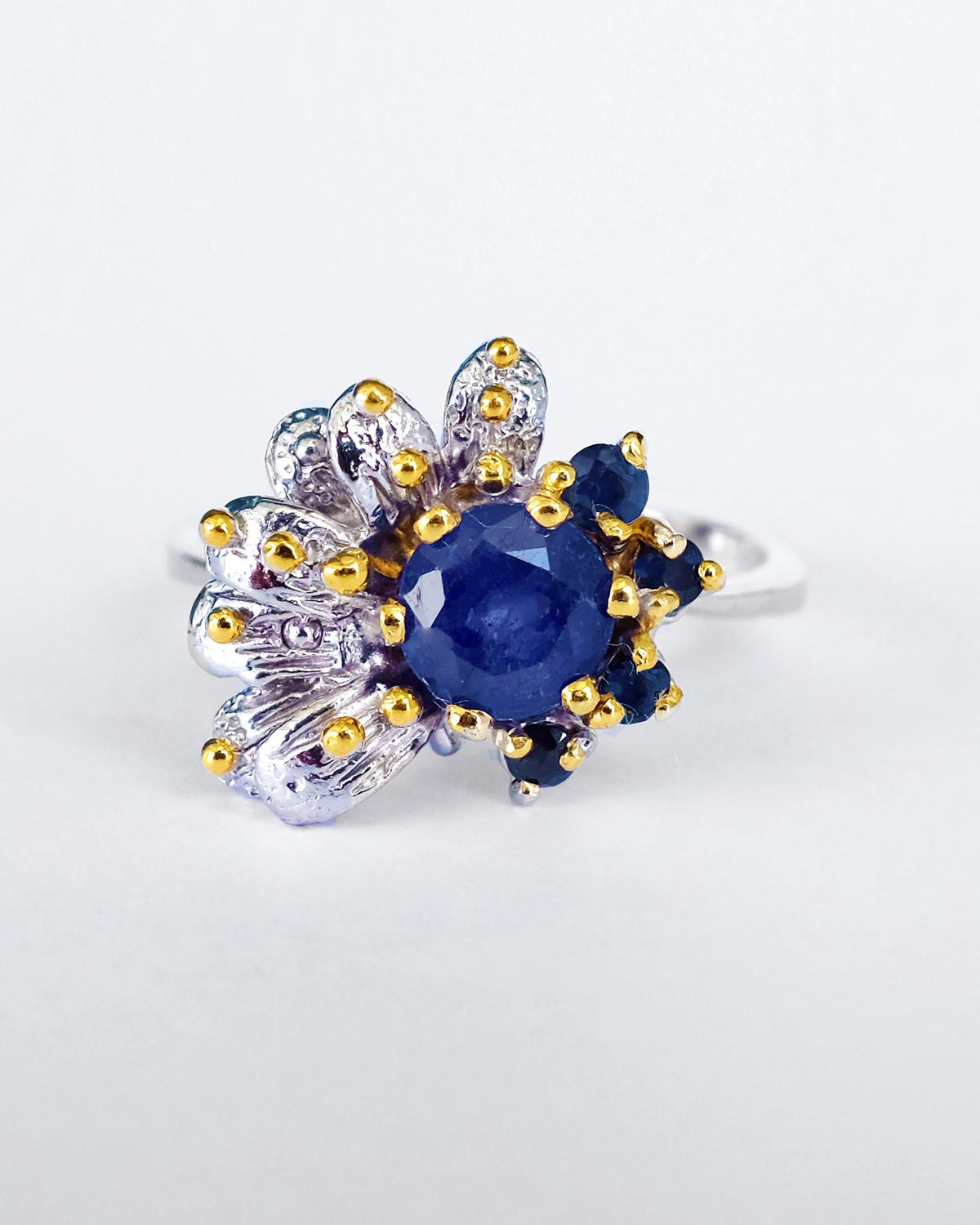 925 Sterling Silver Real Sapphire Ring, worn look
