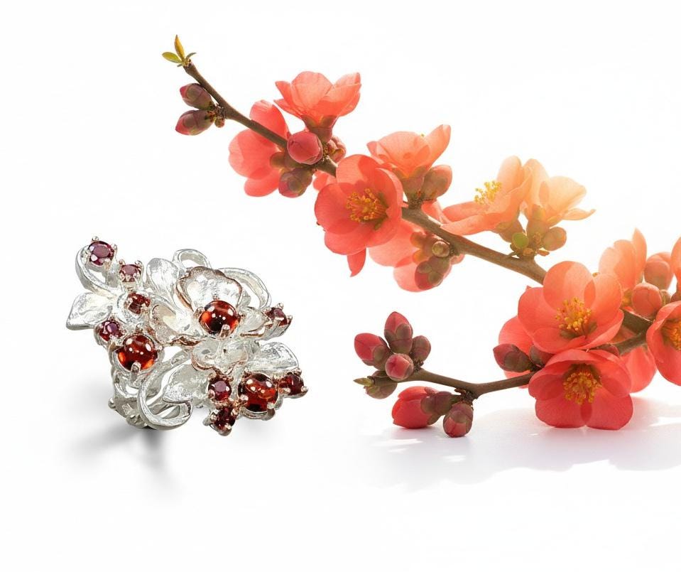 925 Sterling Silver Red Garnet Ring, side view