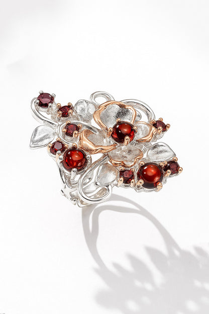 925 Sterling Silver Red Garnet Ring, worn on hand