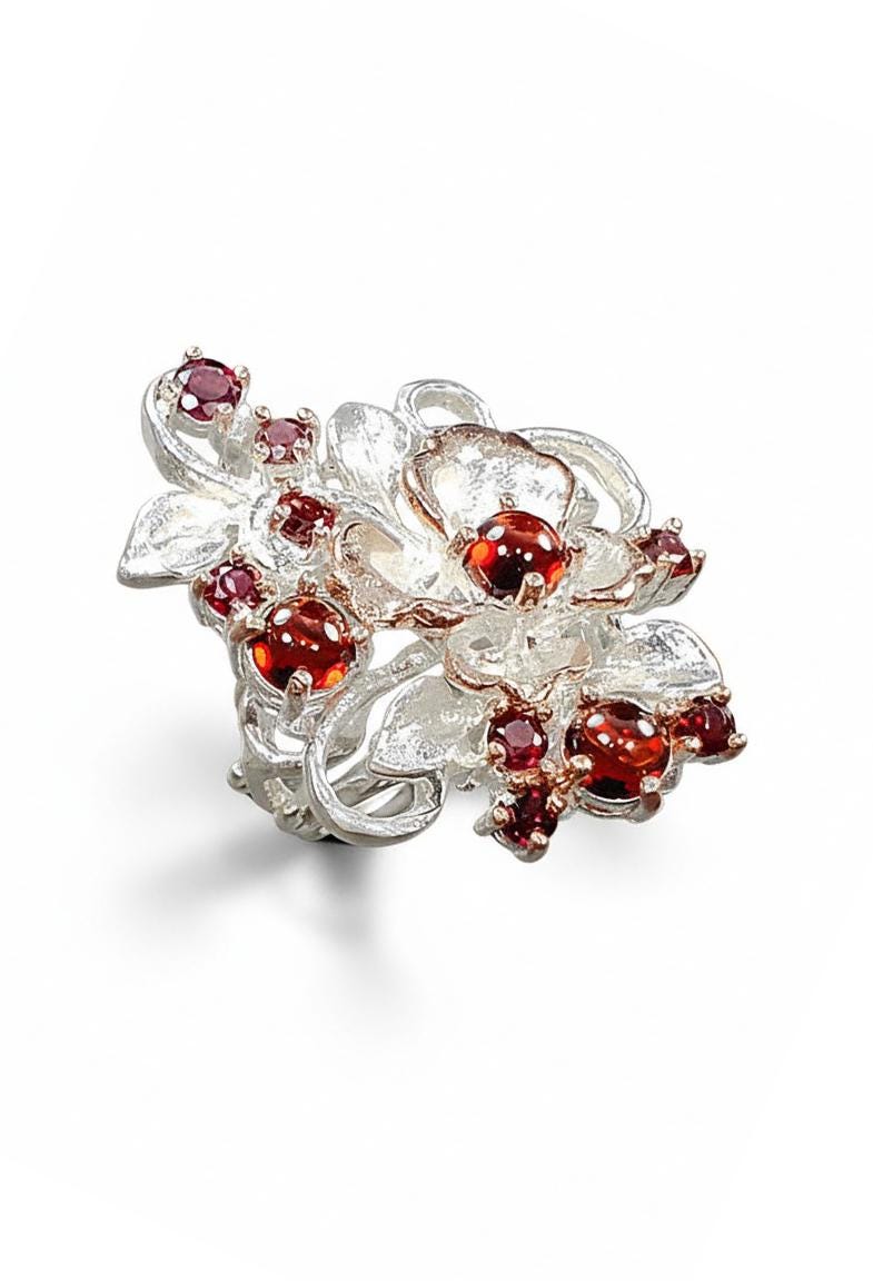 925 Sterling Silver Red Garnet Ring, main product image