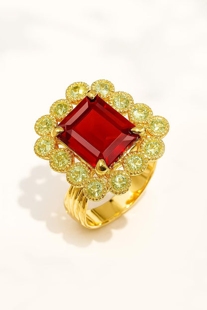 925 Sterling Silver Red Garnet Ring, setting detail