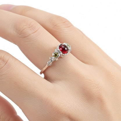 925 Sterling Silver Red Garnet Ring, close-up detail