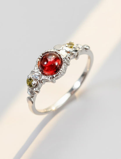 925 Sterling Silver Red Garnet Ring, side view