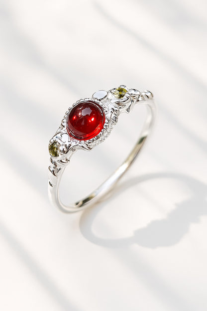 925 Sterling Silver Red Garnet Ring, worn on hand