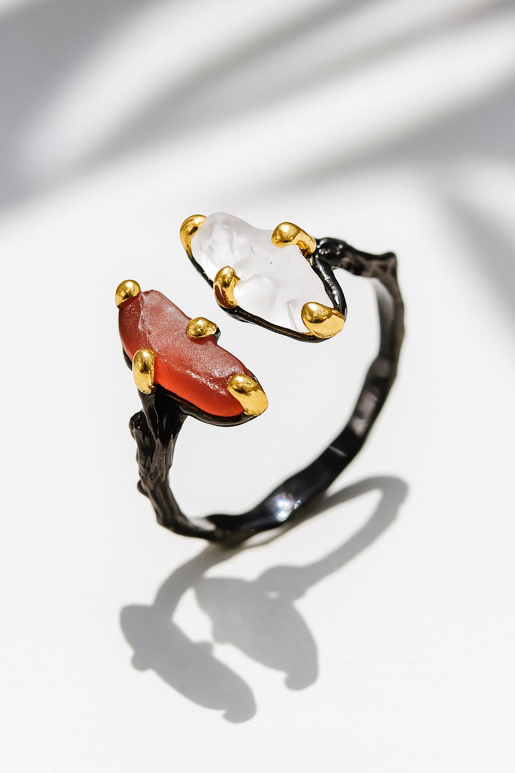 925 Sterling Silver Red Spinel Topaz Ring, side view