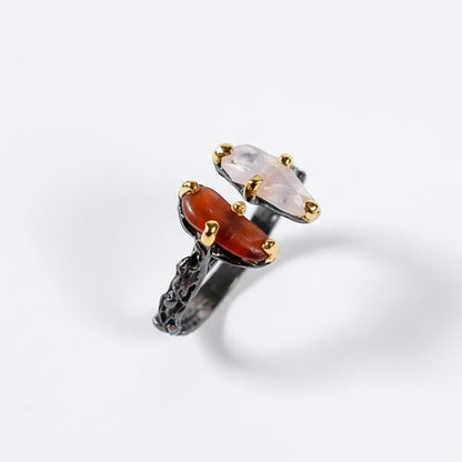 925 Sterling Silver Red Spinel Topaz Ring, worn on hand