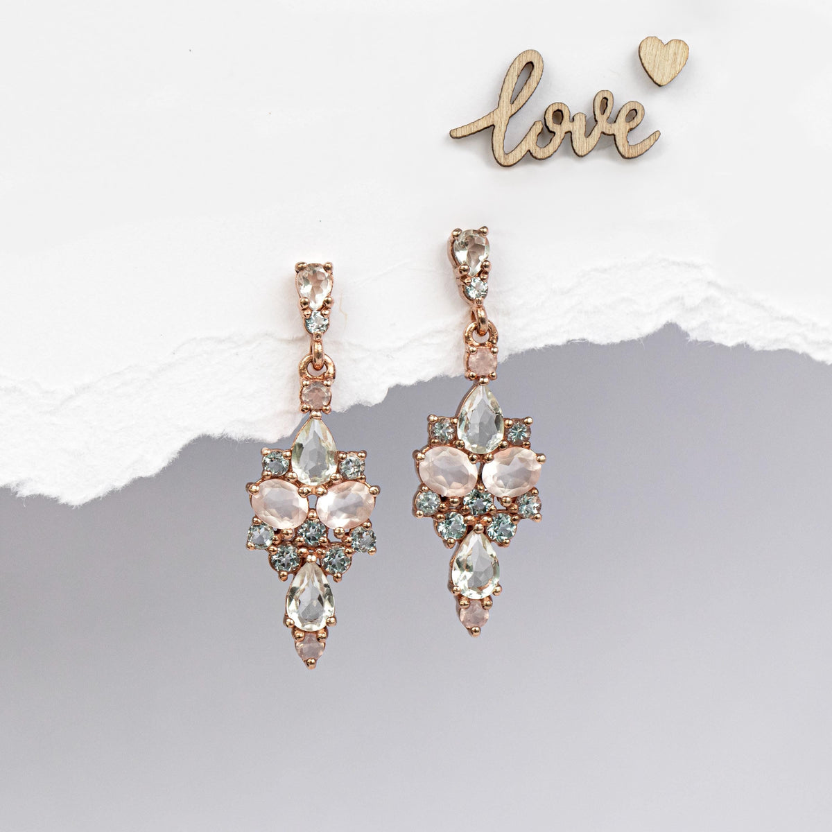 925 Sterling Silver Rose Quartz Earrings, close-up detail