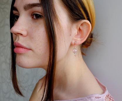 925 Sterling Silver Rose Quartz Earrings, side angle