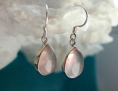 925 Sterling Silver Rose Quartz Earrings, close-up detail