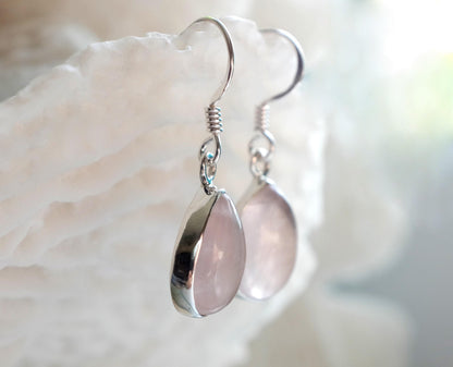 925 Sterling Silver Rose Quartz Earrings, worn view