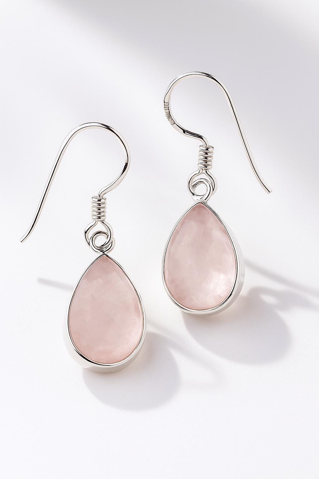 925 Sterling Silver Rose Quartz Earrings, worn look