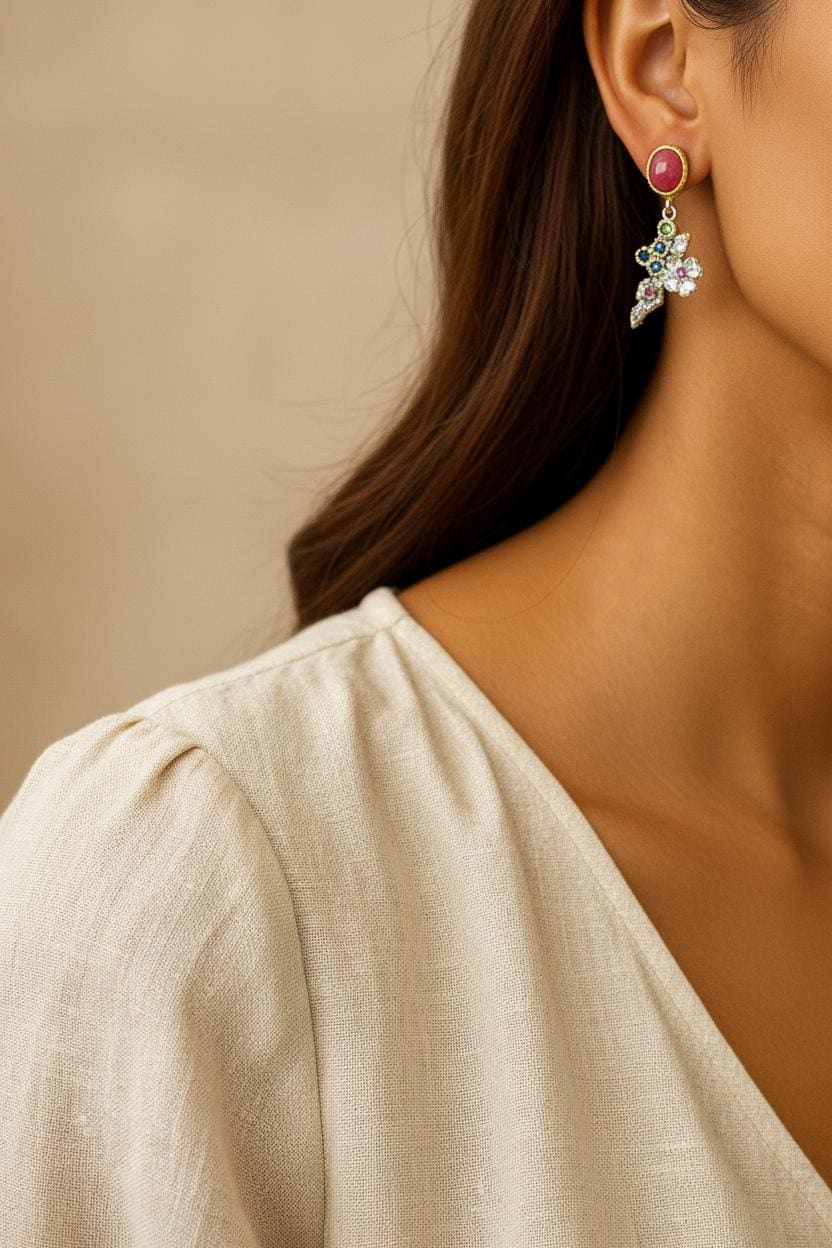 925 Sterling Silver Ruby Earrings, close-up detail