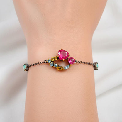 925 Sterling Silver Ruby Heart Bracelet, close-up detail
