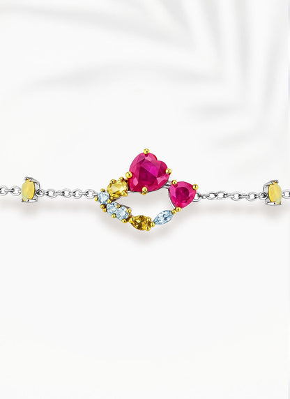 925 Sterling Silver Ruby Heart Bracelet, worn on wrist