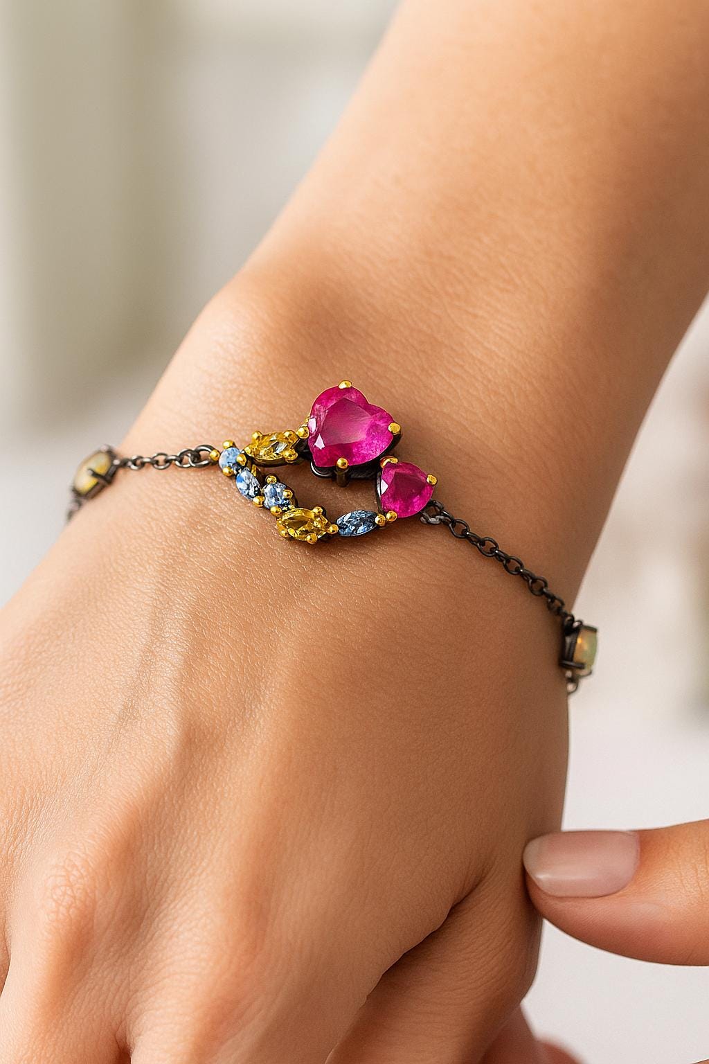 925 Sterling Silver Ruby Heart Bracelet, main product image