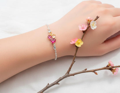 925 Sterling Silver Ruby Heart Bracelet, close-up detail