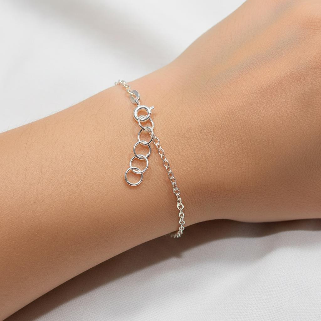 925 Sterling Silver Ruby Heart Bracelet, worn on wrist