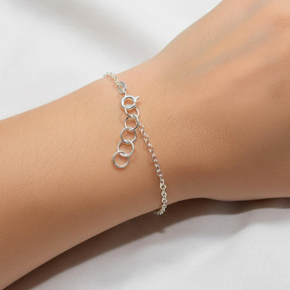 925 Sterling Silver Ruby Heart Bracelet, worn on wrist