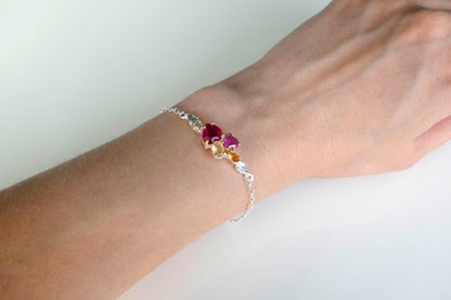 925 Sterling Silver Ruby Heart Bracelet, texture close-up