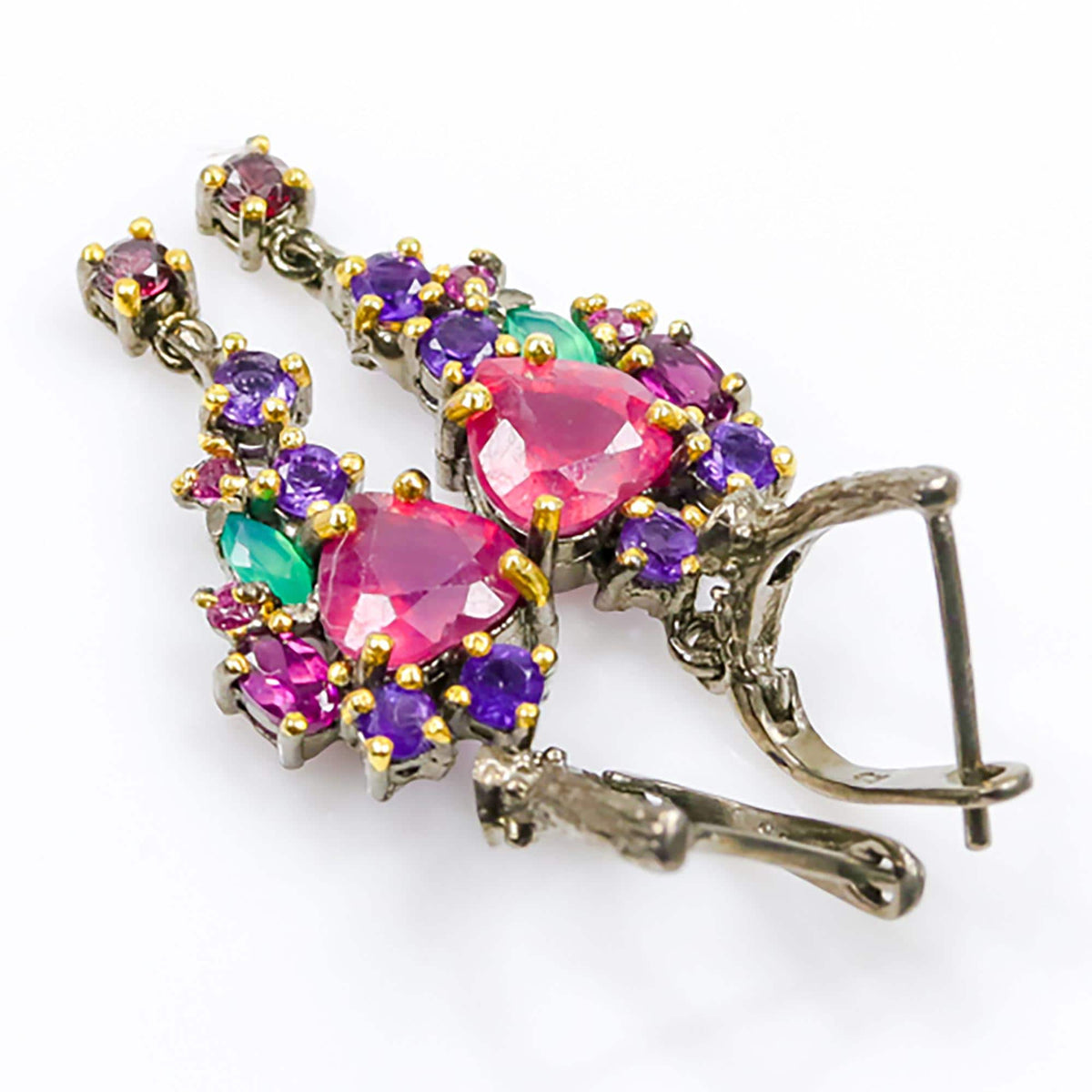 925 Sterling Silver Ruby Heart Earrings, close-up detail