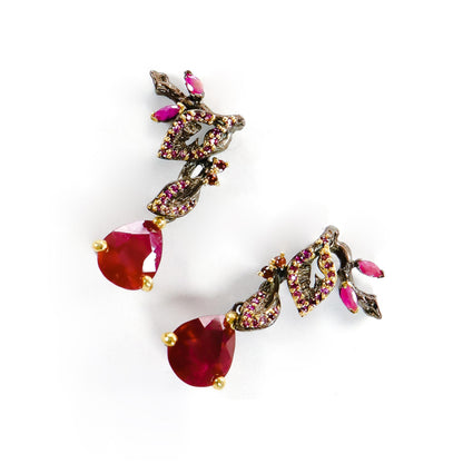 925 Sterling Silver Ruby Earrings, worn view