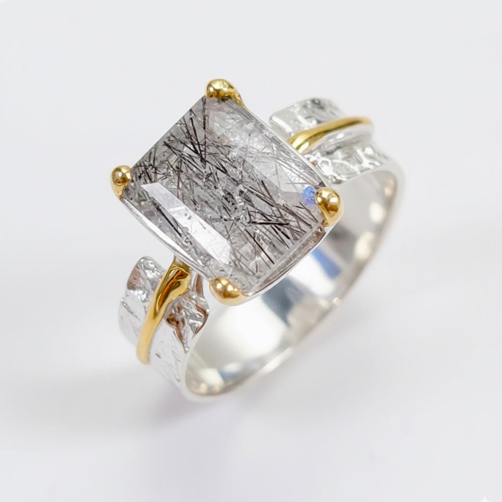 925 Sterling Silver Rutilated Quartz Ring, side view