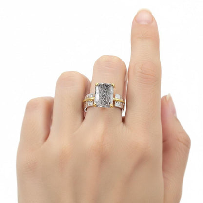 925 Sterling Silver Rutilated Quartz Ring, worn on hand
