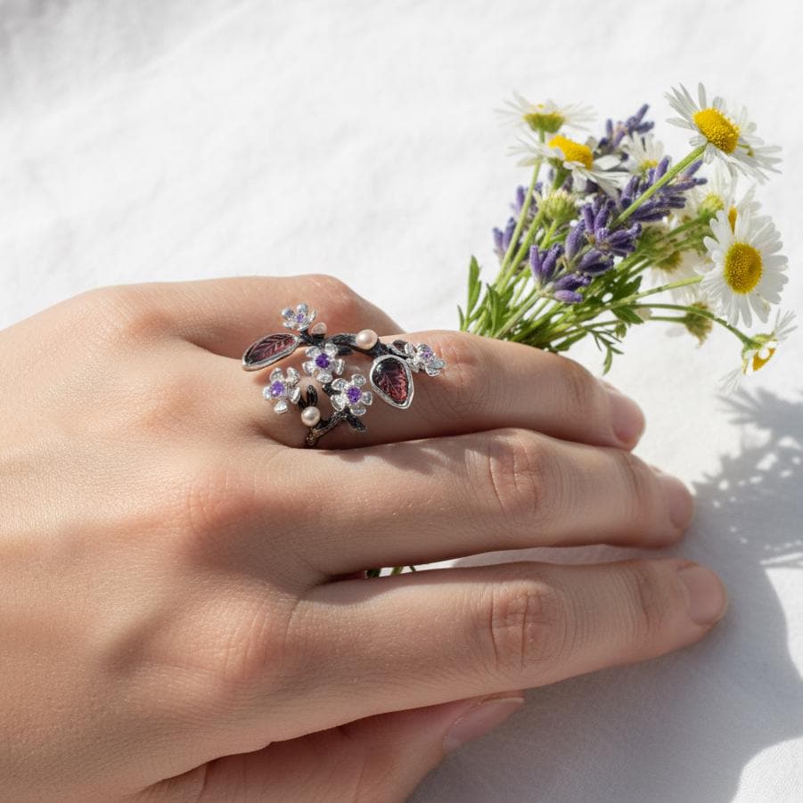 925 Sterling Silver Sakura Branch Ring, close-up detail, image 12