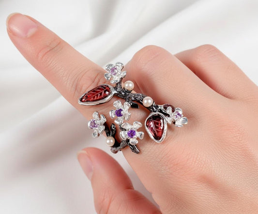 925 Sterling Silver Sakura Branch Ring, alternate angle