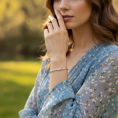 925 Sterling Silver Sapphire Cuff Bracelet, link or setting detail
