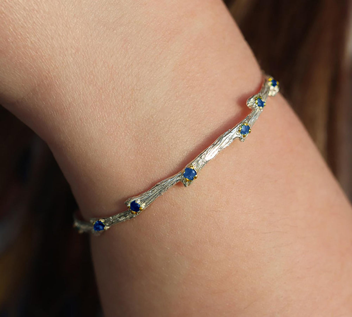 925 Sterling Silver Sapphire Cuff Bracelet, clasp detail