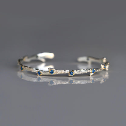925 Sterling Silver Sapphire Cuff Bracelet, wrist styling view
