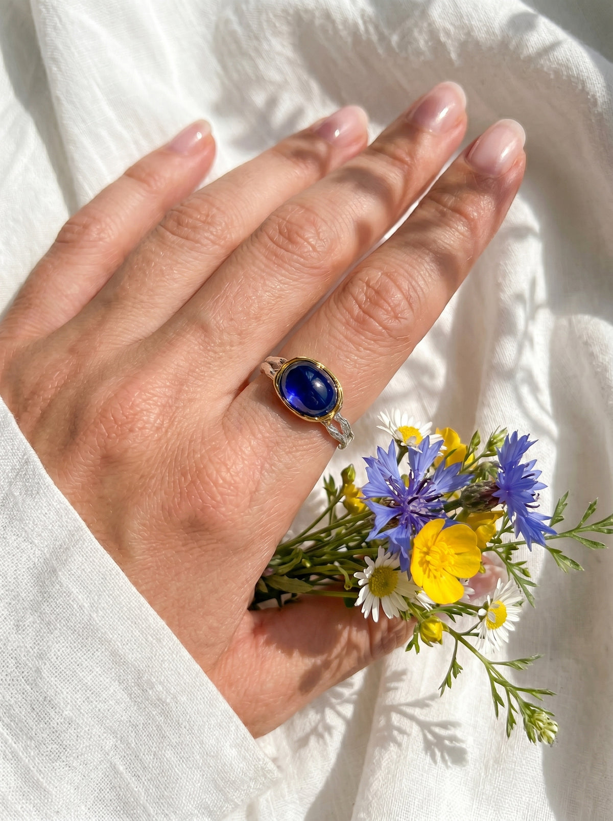 925 Sterling Silver Sapphire Dainty Ring, alternate angle