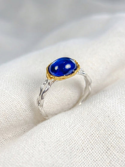 925 Sterling Silver Sapphire Dainty Ring, worn on hand