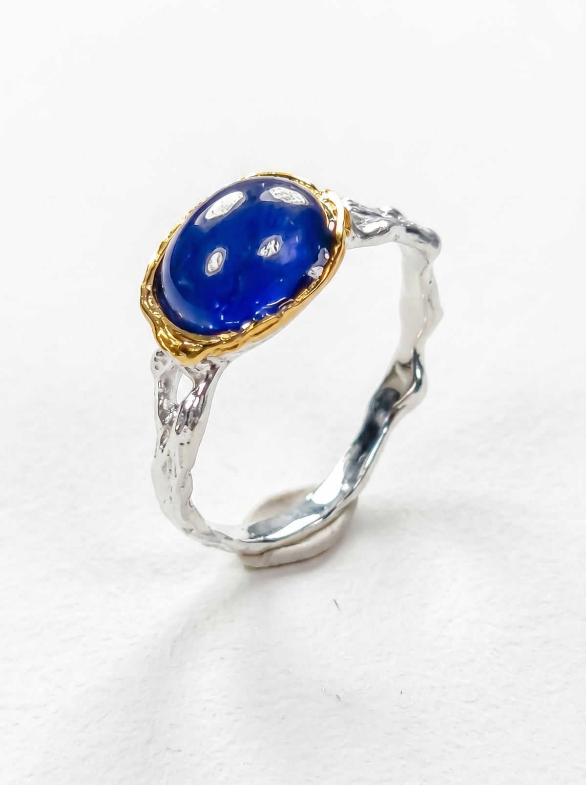 925 Sterling Silver Sapphire Dainty Ring, worn look