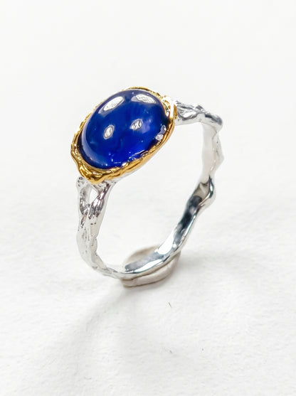 925 Sterling Silver Sapphire Dainty Ring, worn look
