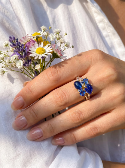 925 Sterling Silver Sapphire Leaf Ring, alternate angle