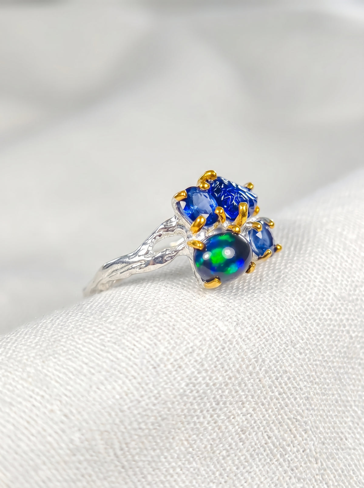 925 Sterling Silver Sapphire Leaf Ring, side view
