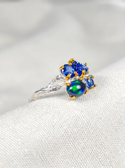 925 Sterling Silver Sapphire Leaf Ring, side view