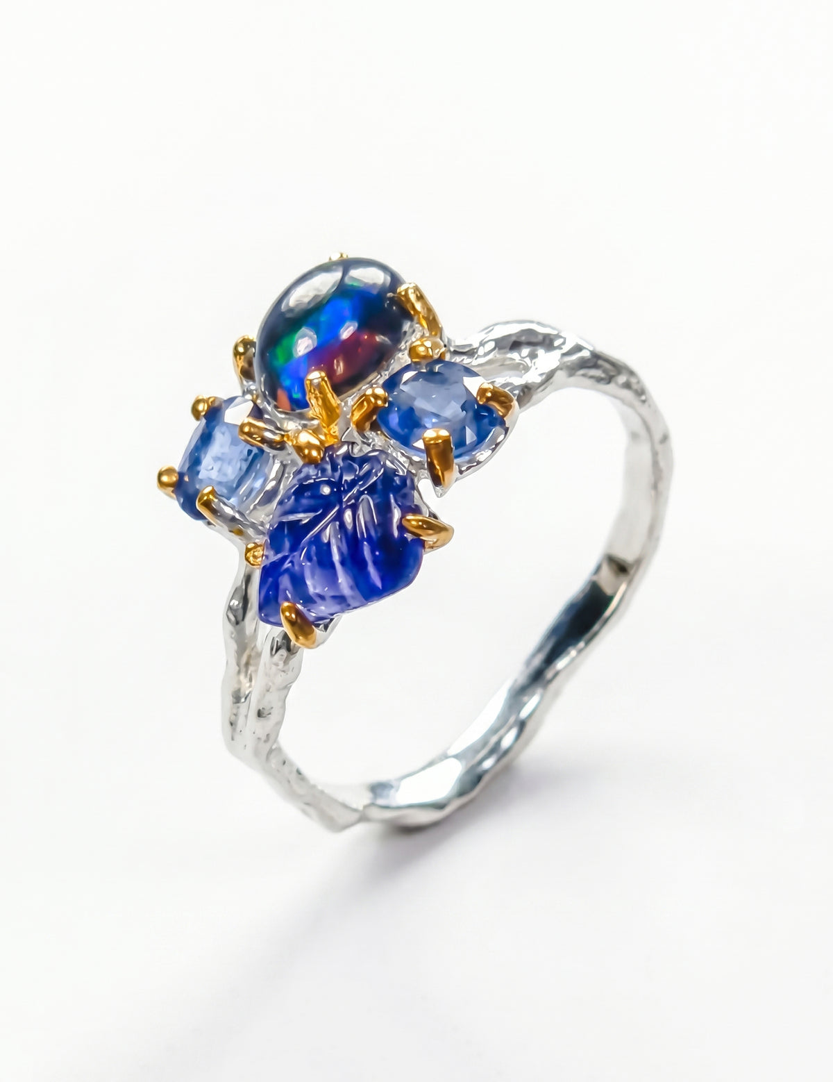 925 Sterling Silver Sapphire Leaf Ring, additional angle