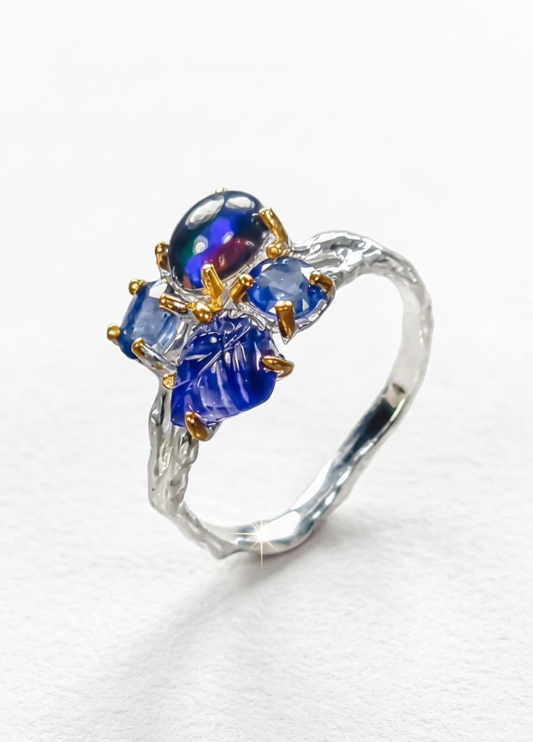 925 Sterling Silver Sapphire Leaf Ring, main product image