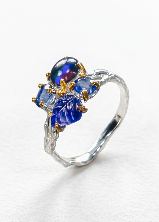 925 Sterling Silver Sapphire Leaf Ring, main product image