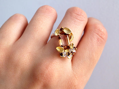 Brown Smoke Quartz Emerald Cut Ring, alternate angle