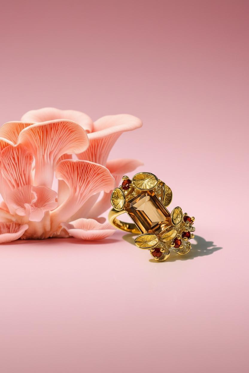 Brown Smoke Quartz Emerald Cut Ring, side view