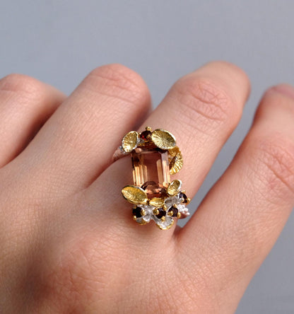 Brown Smoke Quartz Emerald Cut Ring, worn on hand