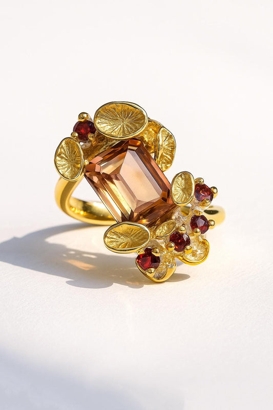 Brown Smoke Quartz Emerald Cut Ring, main product image