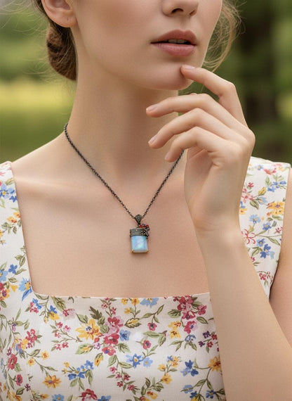 925 Sterling Silver Moonstone Necklace, worn view